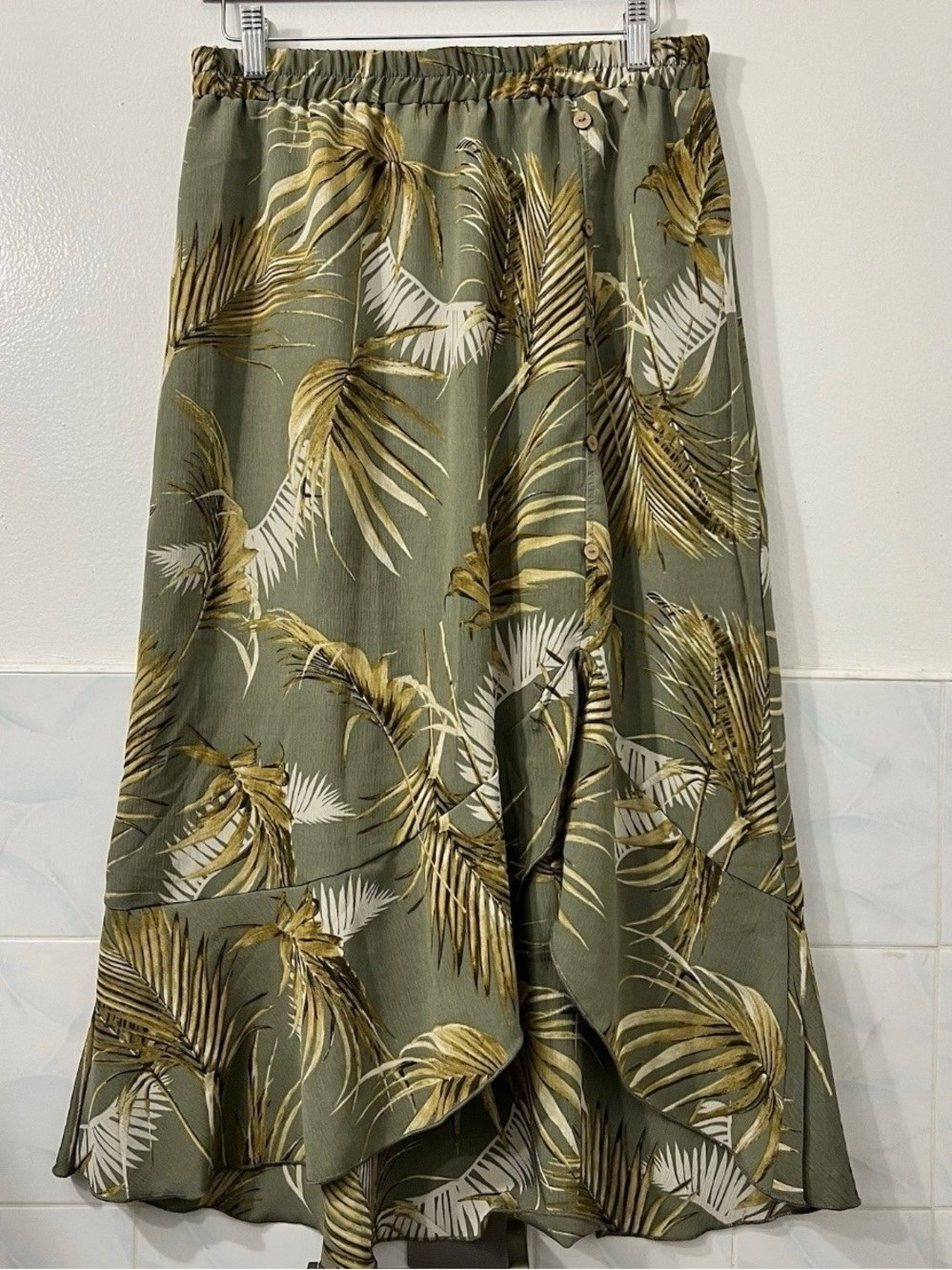 Modern Attractions Women’s L Green Midi Skirt Side Slit Boho Nature Tropical